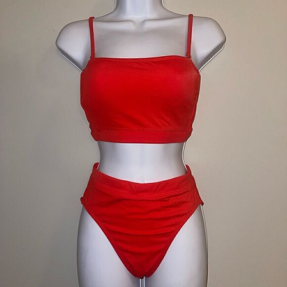 XHILARATION Ribbed High Waisted Bandeau Bikini Size Small - Picture 8 of 9